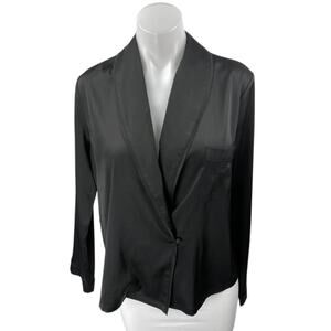 NEW Savage x Fenty Black Silky Satin Long Sleeve Collared Shirt Jacket Top Sz S
